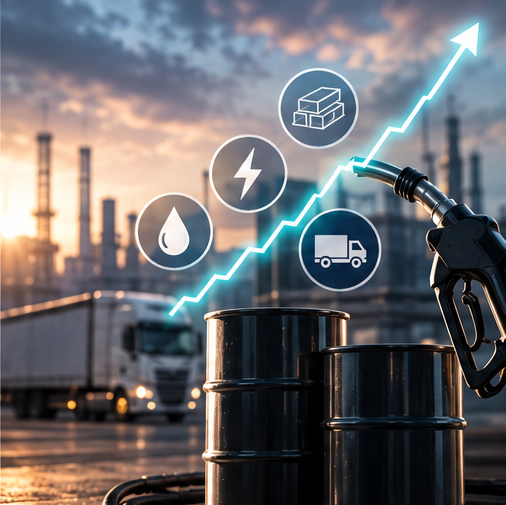 Fuel, energy, raw materials, and logistics on a rising chart