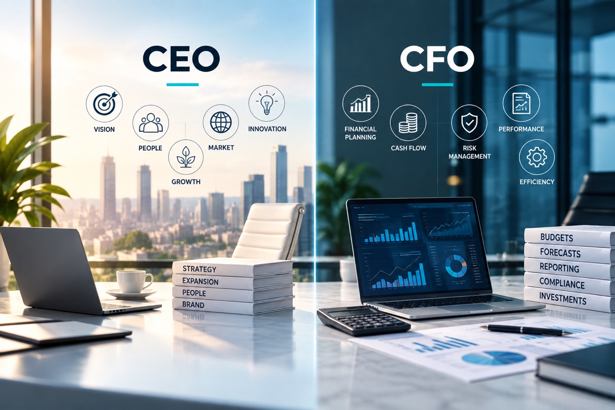 Accounting with a stack of documents versus a fractional CFO dashboard