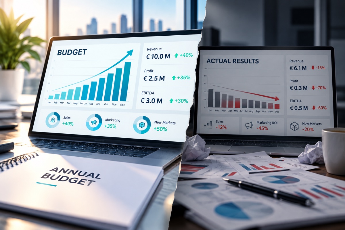 A growing budget beside falling actual results